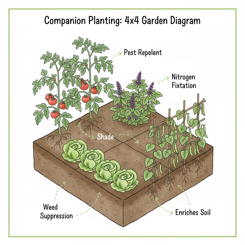 Chapter 8: Scientific 4x4 companion planting grid diagram